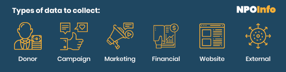 Your nonprofit should collect information on donors, campaigns, marketing efforts, finances, website traffic, and mission