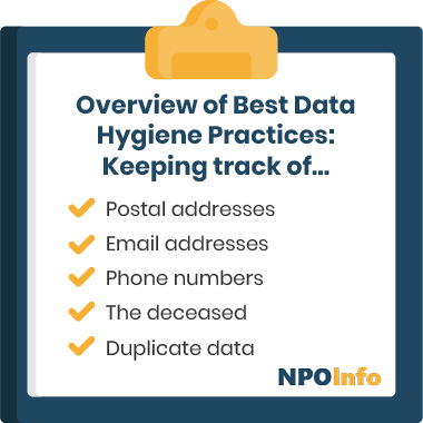 This image covers a checklist of nonprofit data hygiene best practices