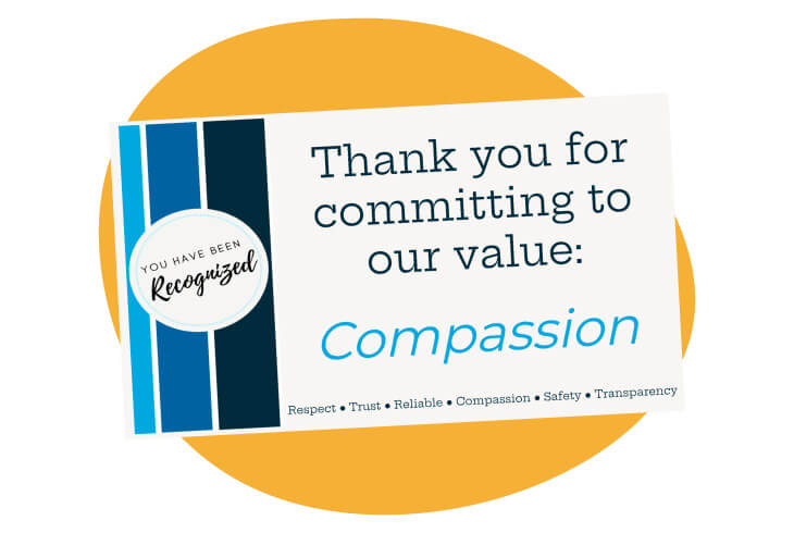 This employee appreciation eCard is branded with the organization’s colors and says, ‘Thank you for committing to our value: Compassion.’