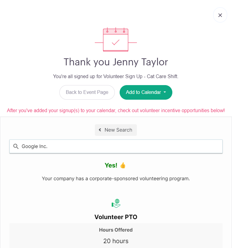 Marketing Volunteer Time Off - sign-up form example